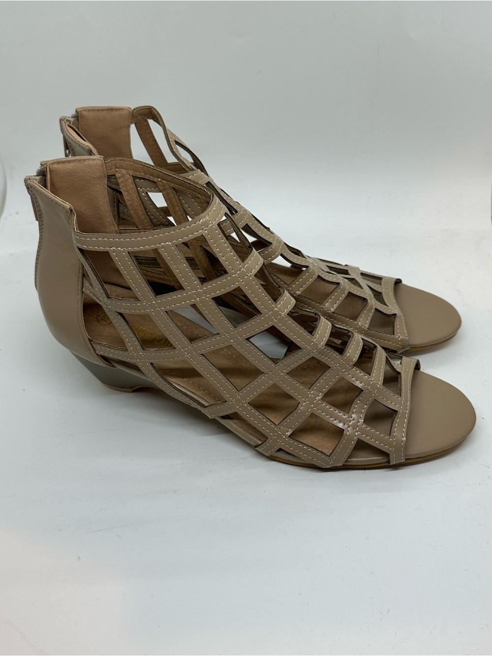Charming Lady Nude Caged Gladiator Wedge Sandals 10